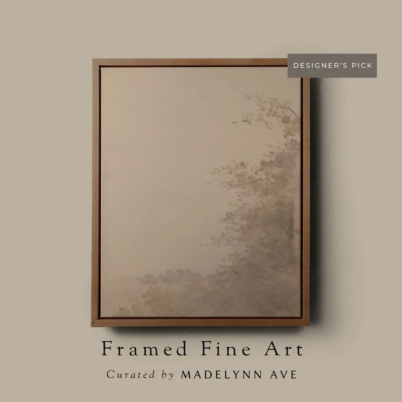 Framed Bespoke Landscape Art Print, Neutral Wall Art for Living Room, Modern Oil Painting, Neutra... | Etsy (US)