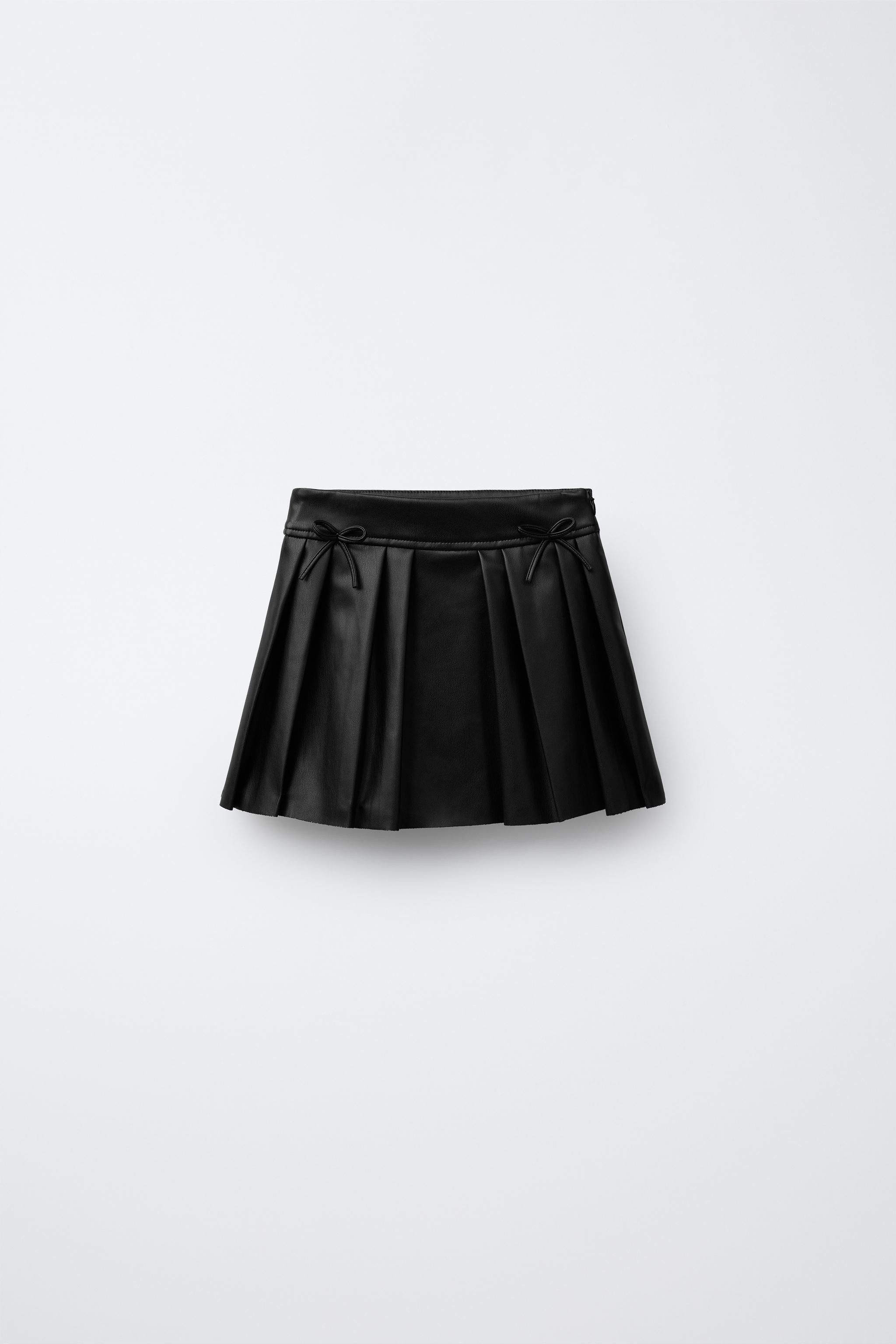 FAUX LEATHER BOX PLEAT SKIRT WITH TIES | Zara US