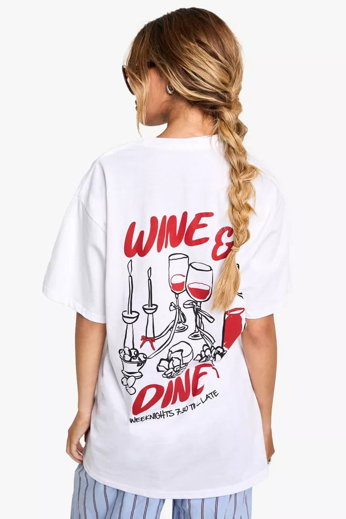 Wine & Dine Oversized T-shirt | Boohoo.com (UK & IE)