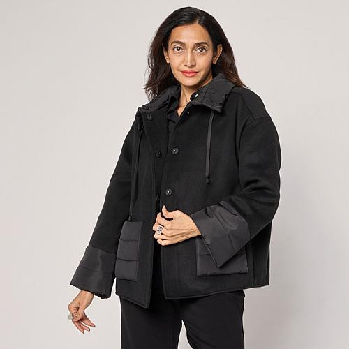 MarlaWynne Melton Coat with Quilted Details - Black - Size XX-Small | HSN