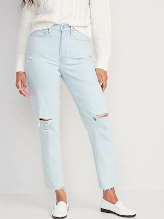 Curvy Extra High-Waisted Button-Fly Sky-Hi Straight Ripped Cut-Off Jeans for Women | Old Navy (US)