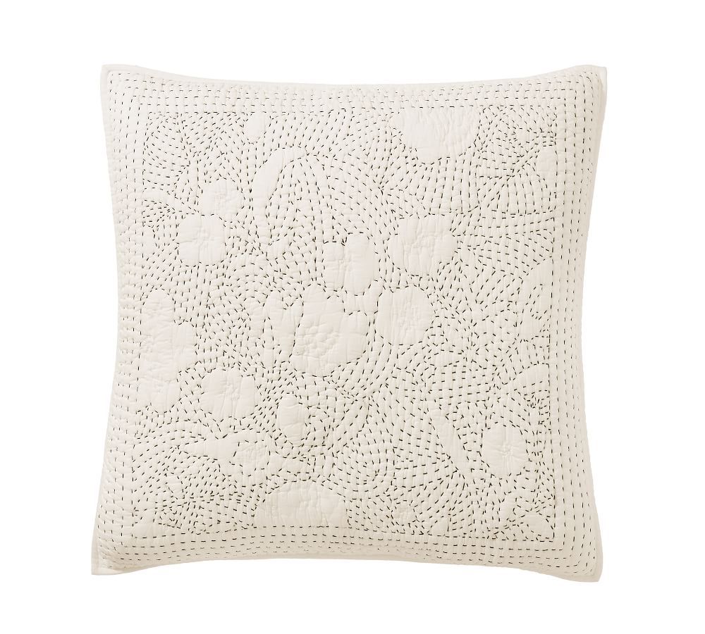 Contrast Floral Stitch Handcrafted Quilted Sham | Pottery Barn (US)