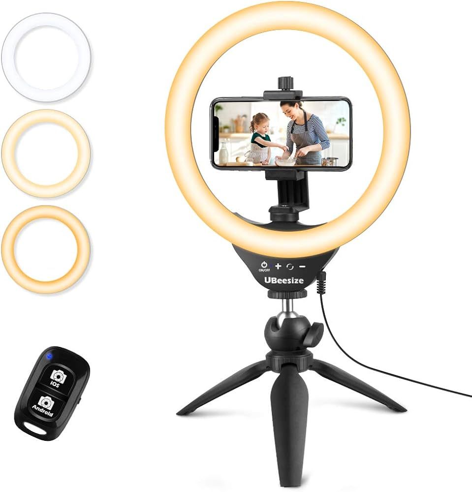 UBeesize 10" Selfie Ring Light with Tripod Stand & Cell Phone Holder, Dimmable Desktop LED Circle... | Amazon (US)