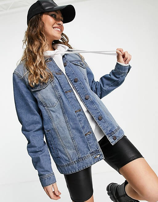 Noisy May oversized denim jacket in medium blue wash | ASOS (Global)