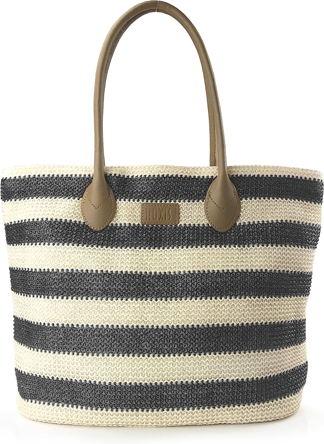 Striped Synthetic Straw Women's Tote Light Weight Vaction Shoulder Handbag | Amazon (US)