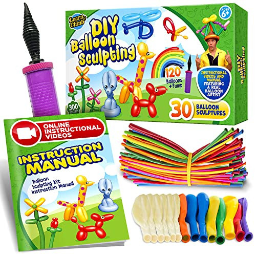 Learn & Climb DIY Balloon Animal Kit for Beginners. Fun Twisting & Modeling Activity for Party. Makes 30+ Sculptures, Pump and Manual Included. Gift for, Teens Boys and Girls. 120 Pieces. | Amazon (US)