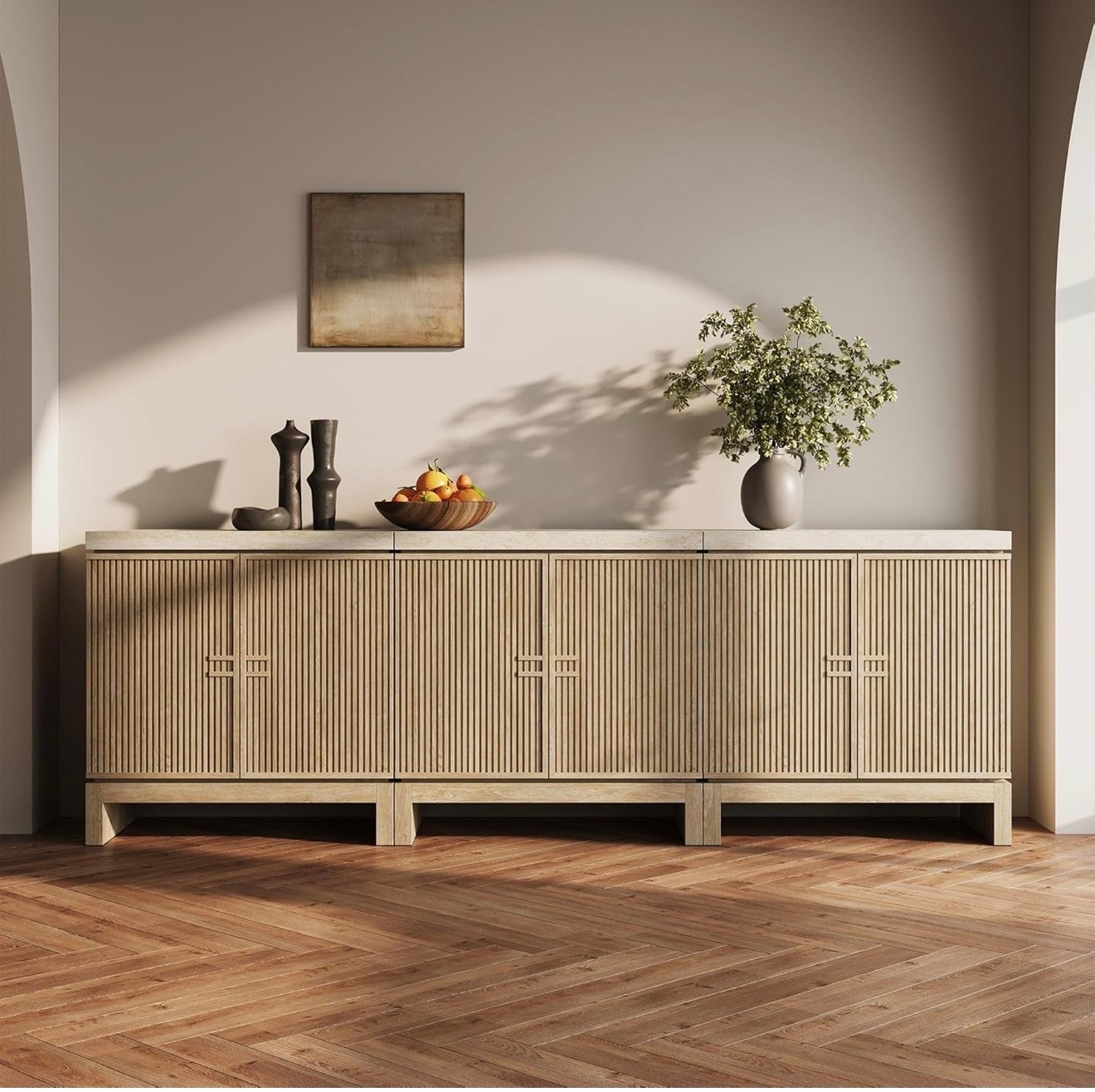 Sideboard Buffet Cabinet with Travertine-Look Top, Fluted Reeded Doors, Adjustable Shelf Storage Credenza for Dining Room Living Room Entryway, Travertine Greige

#LTKHome #LTKmomlife #LTKSaleAlert