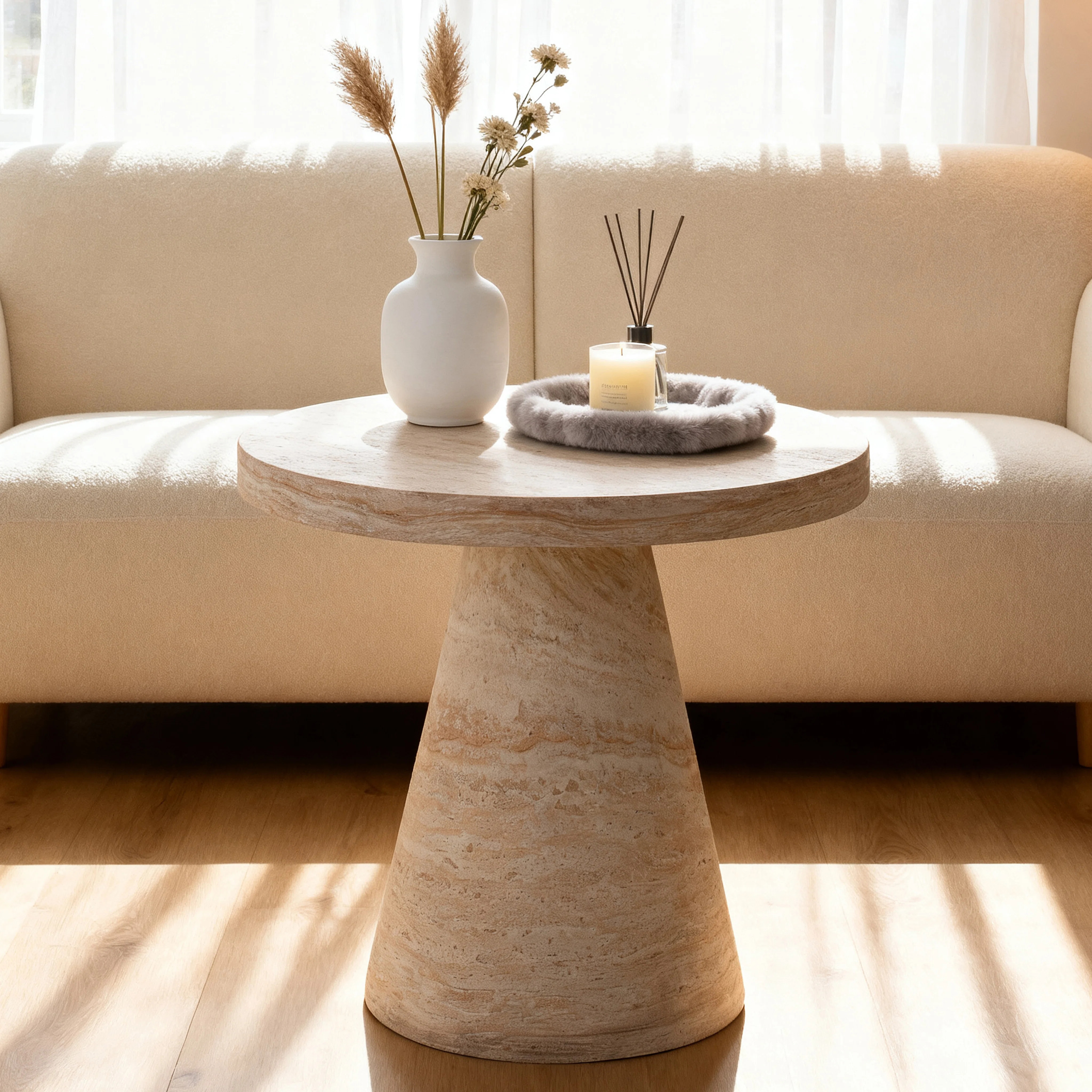 Minimalist Round Magnesium Oxide End Table , Ideal For Living Room | Wayfair North America