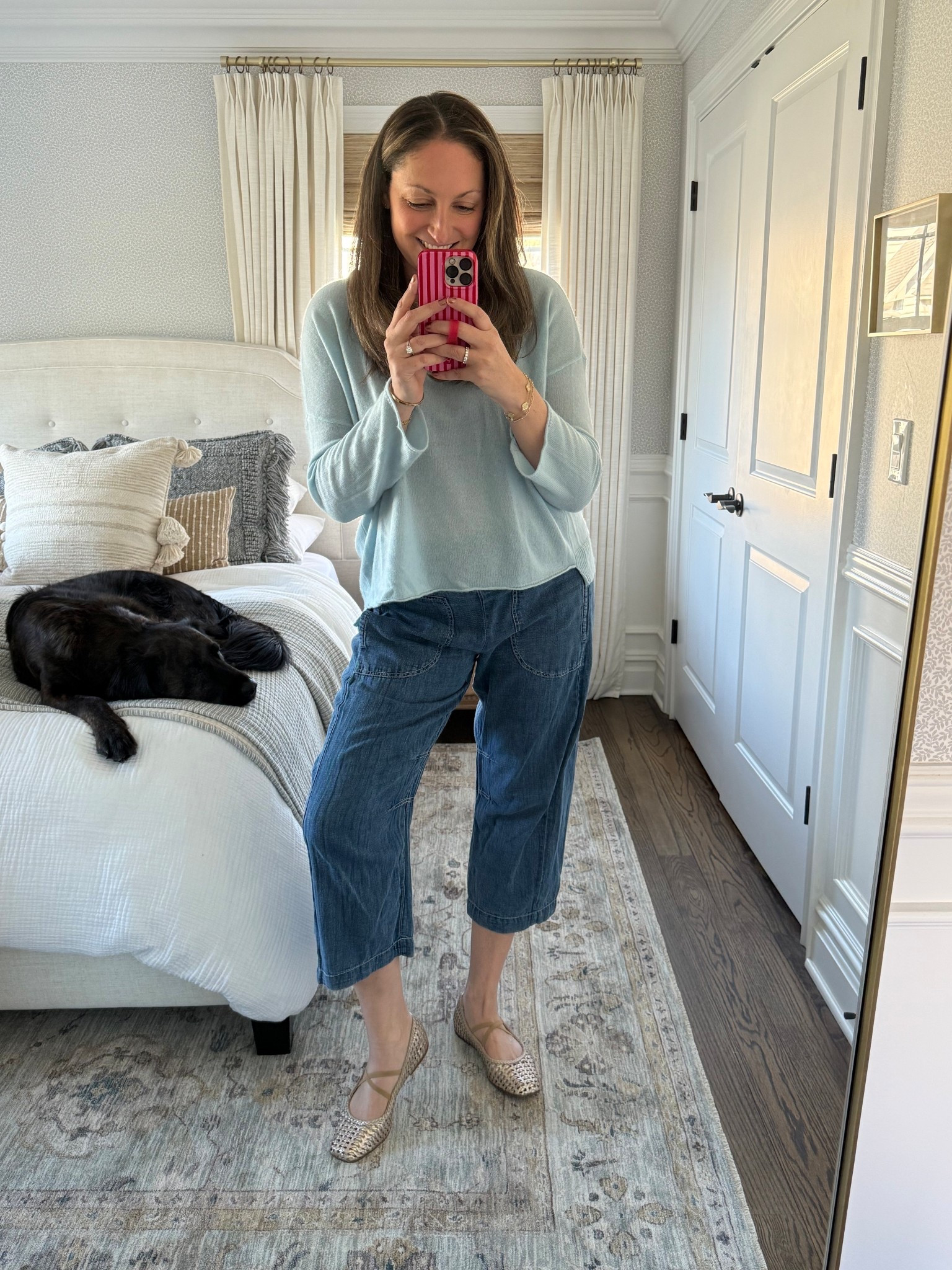 These pull-on chambray jeans from Anthropologie are finally back in stock! So comfortable, flattering and easy. Perfect for lounging around, heading to lunch or at the beach over a swimsuit! Size down (I’m wearing a small). Cashmere top is also great for this time of year because it’s so lightweight! Shoes run TTS

#LTKmomlife #LTKdayinmylife #LTKootd