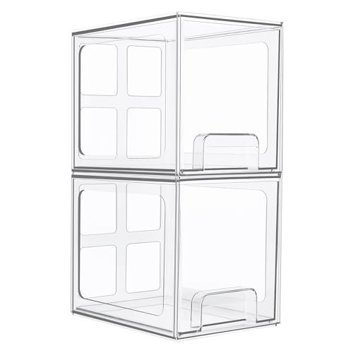 Vtopmart 2 Pack Stackable Storage Drawers, 6.6''Tall Acrylic Bathroom Makeup Organizers,Clear Plastic Storage Bins For Vanity, Undersink, Kitchen Cabinet,Pantry Organization and Storage | Amazon (US)