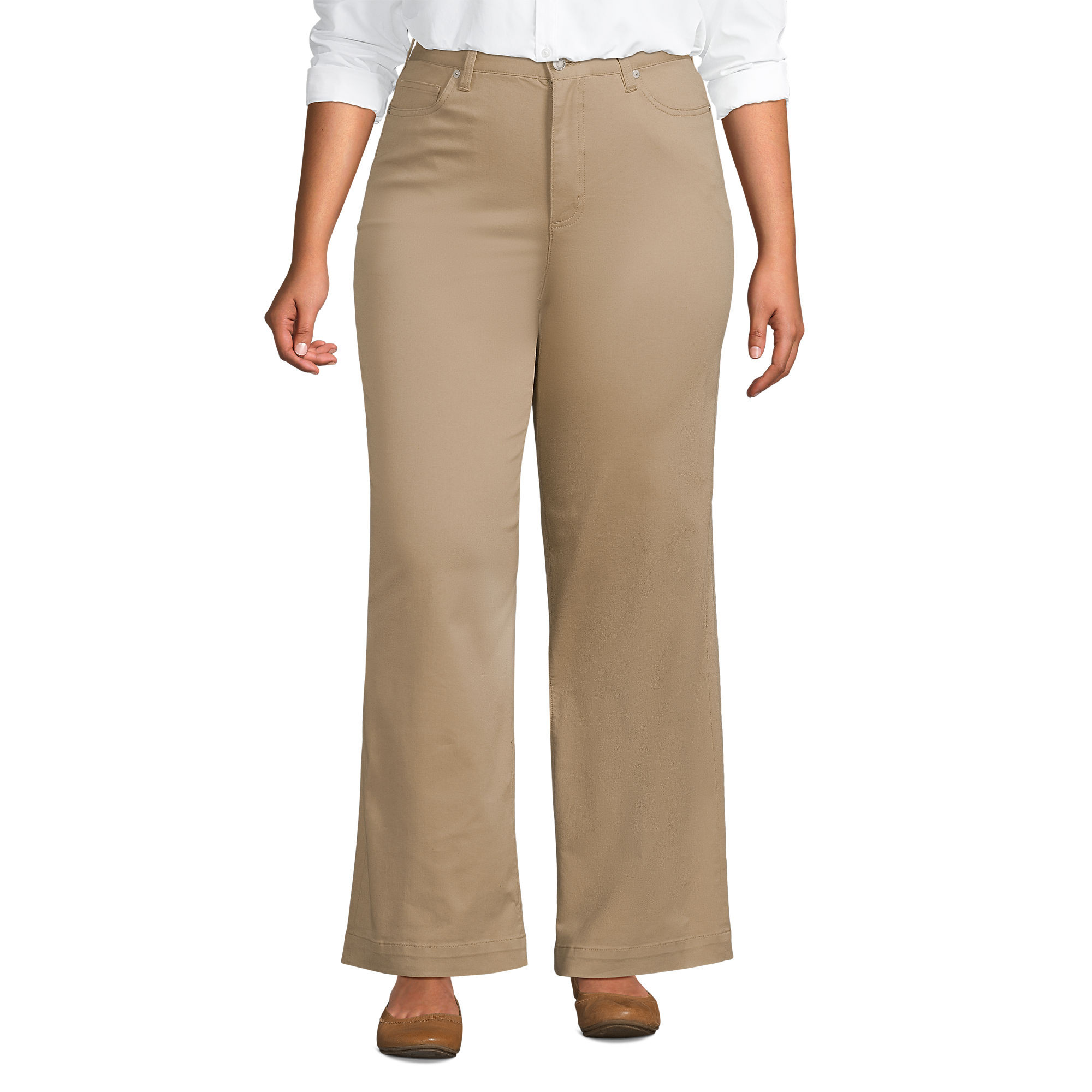 Women's Plus Size High Rise 5 Pocket Wide Leg Chino Pants | Lands' End (US)