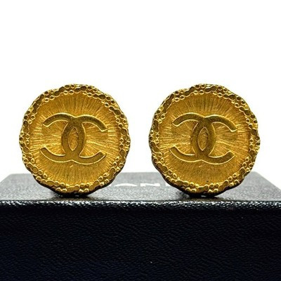 CHANEL 94P Round Earrings Coco Mark CC Logo Gold Clip-On Vintage Authentic JAPAN | eBay US