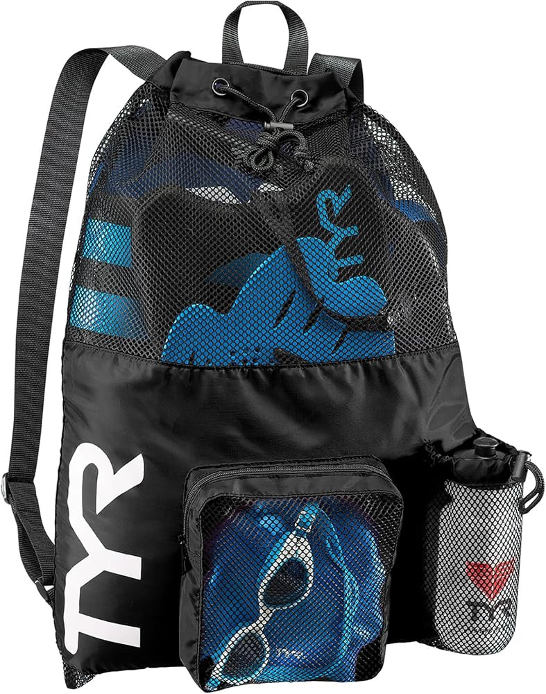 TYR Big Mesh Mummy Backpack for Swim, Gym and Workout Gear, Black, 40-Liter Capacity | Amazon (US)