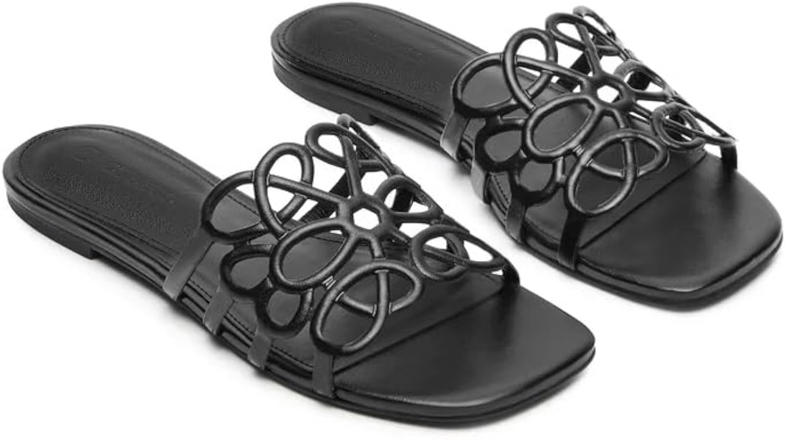 Coutgo Womens Flat Sandals Comfortable Square Open Toe Slides Slip On Summer Dressy Beach Shoes, ... | Amazon (US)