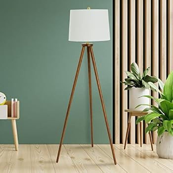 Creative Co-Op A- Frame Tripod Rubber Wood Cream Linen Shade, Espresso Floor Lamp, White | Amazon (US)