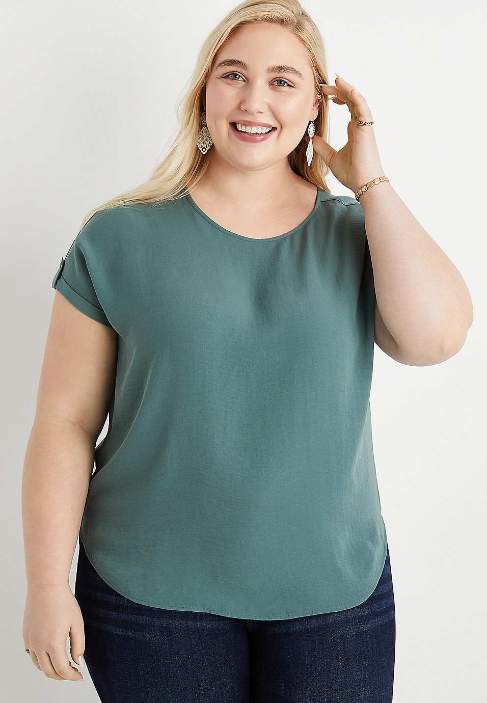 Plus Size Delton Zipper Back Blouse | Maurices