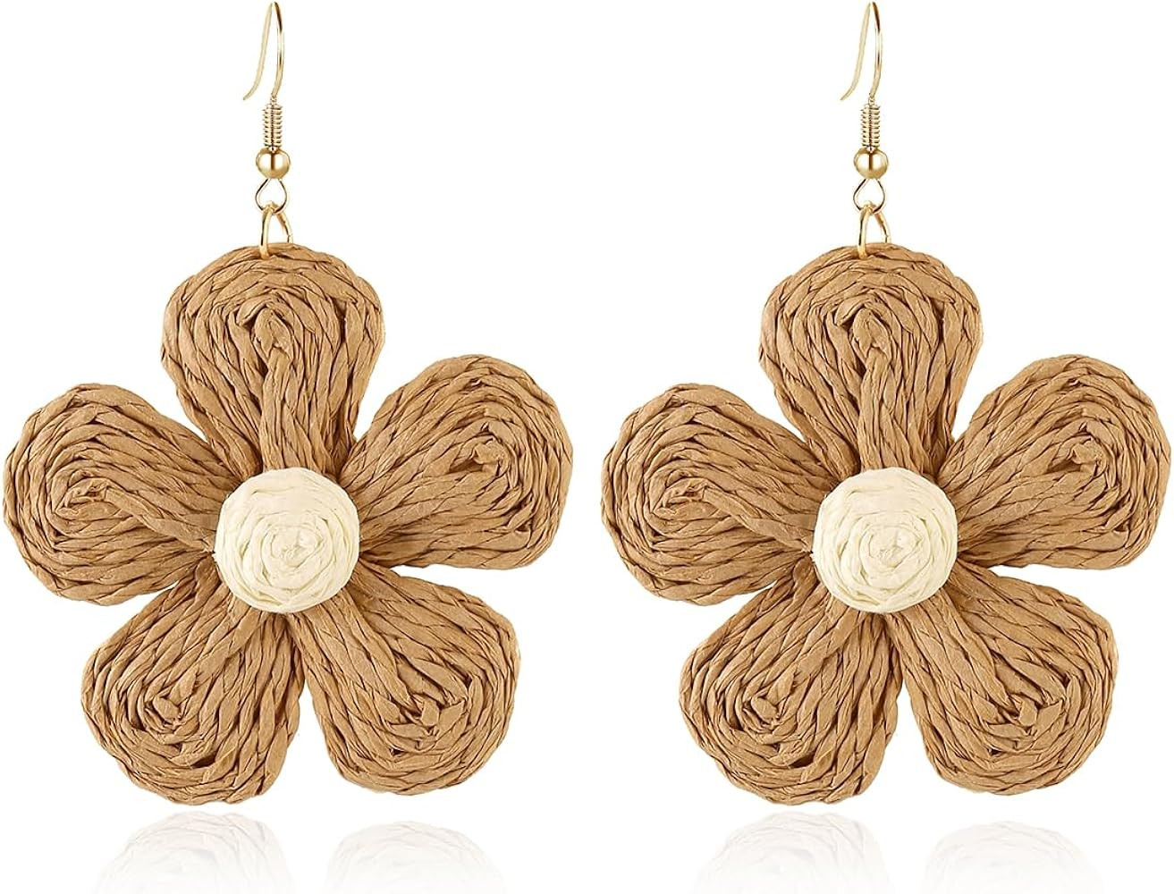 Handmade Raffia Hoop Earrings Statement Tropical Bohemian Straw Dangle Earrings Natural Rattan Va... | Amazon (US)