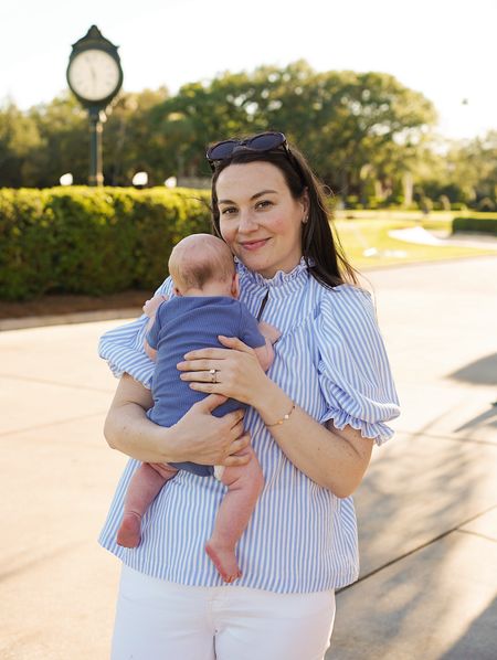 Blue and white stripe, tuckernuck outfit, classic outfit idea, mom outfit 