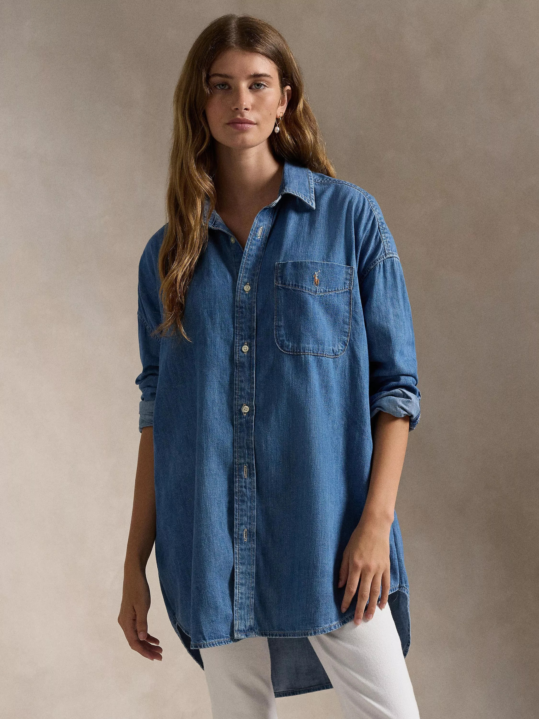 Polo Ralph Lauren Twill Oversized Denim Shirt, Golfito Wash | John Lewis (UK)
