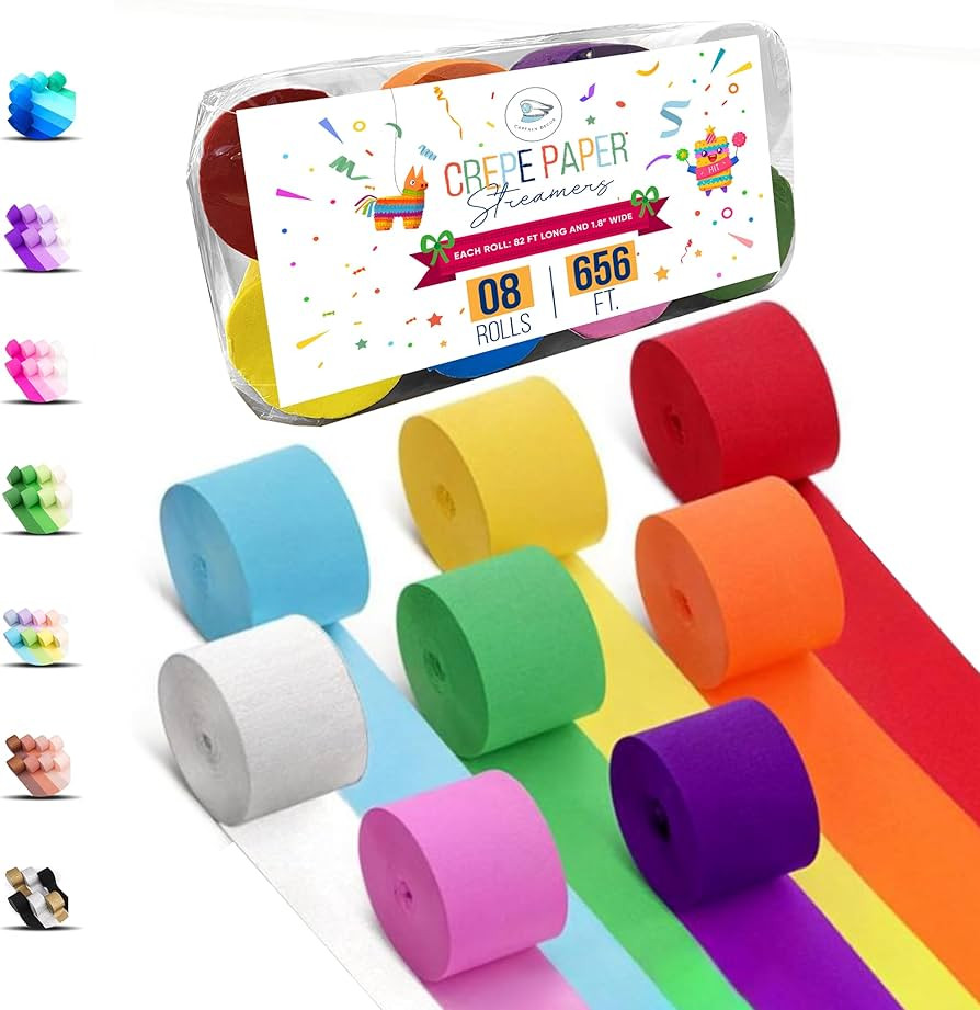 8 Crepe Paper Streamers Rolls, 656ft Pack of Unique 8 Rainbow Streamers Party Decorations, Birthd... | Amazon (US)