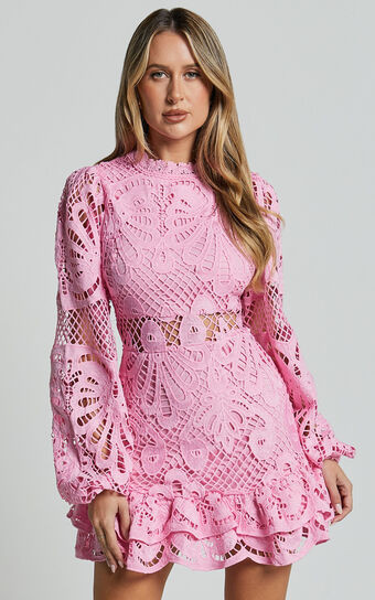 Kiss Me Now Mini Dress - Long Puff Sleeve Dress in Pink | Showpo (US, UK & Europe)