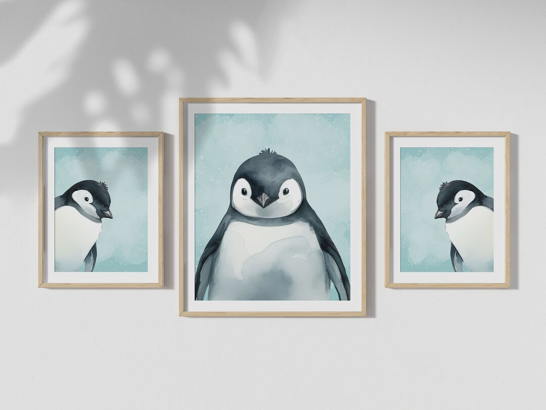 Super Cute Penguins With 3 Different Background Colors Included, Set of 3 Nursery Prints, Winter ... | Etsy (US)