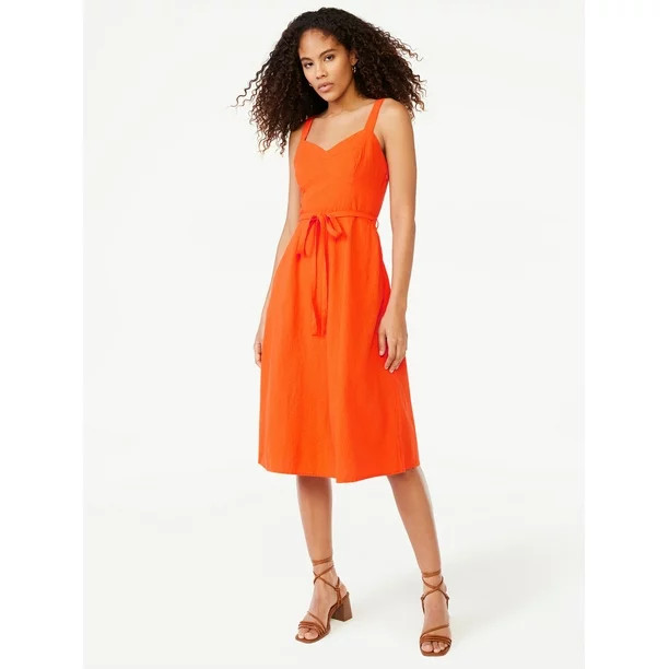 Free Assembly Women's Midi Sundress with Tie Belt | Walmart (US)