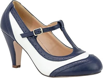 Chase & Chloe Kimmy-51 Women's Two Tone T-Strap Pump | Amazon (US)