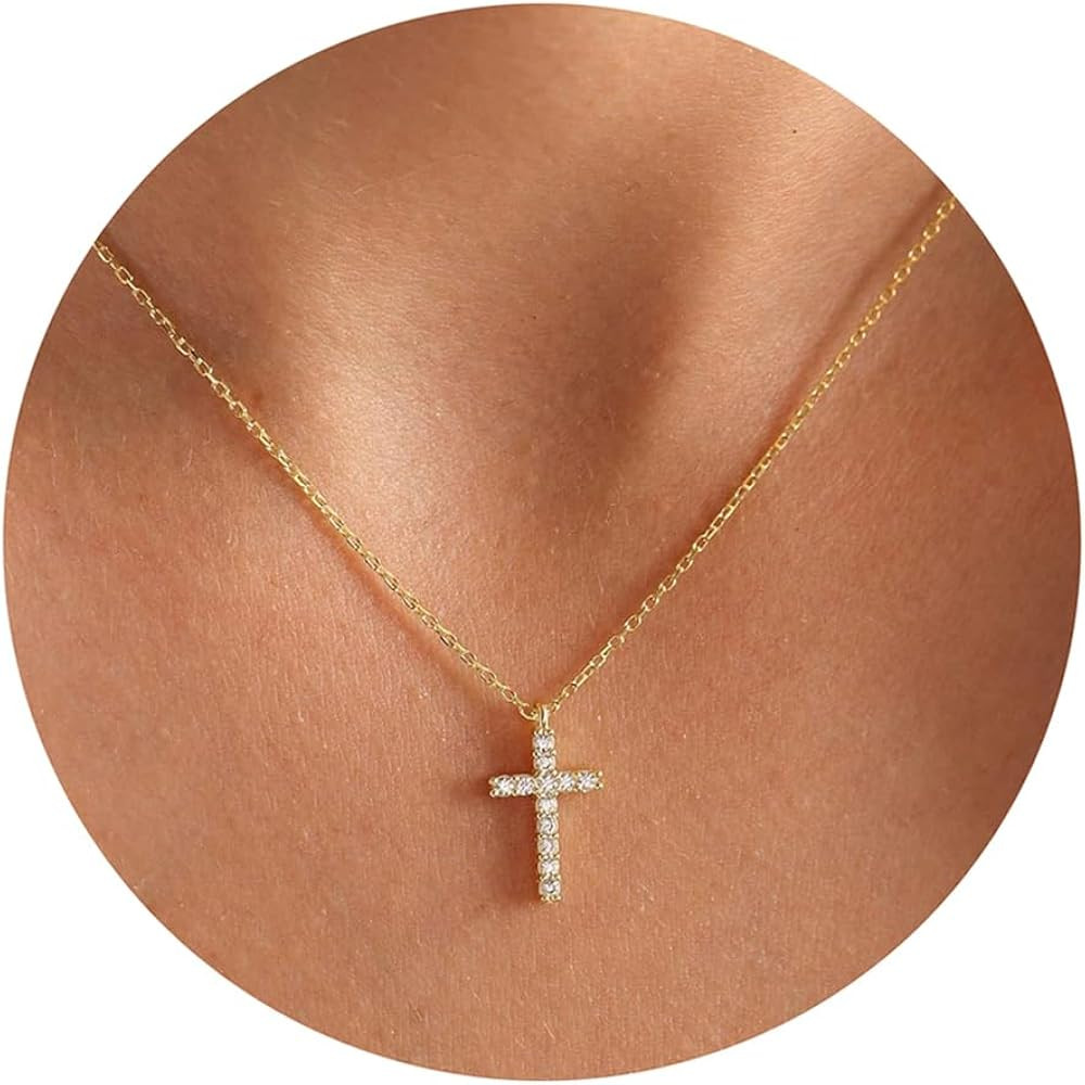 Fesciory Cross Necklace for Women, 14K Gold Plated Cross Pendant Dainty Layered Chain Necklace Je... | Amazon (US)