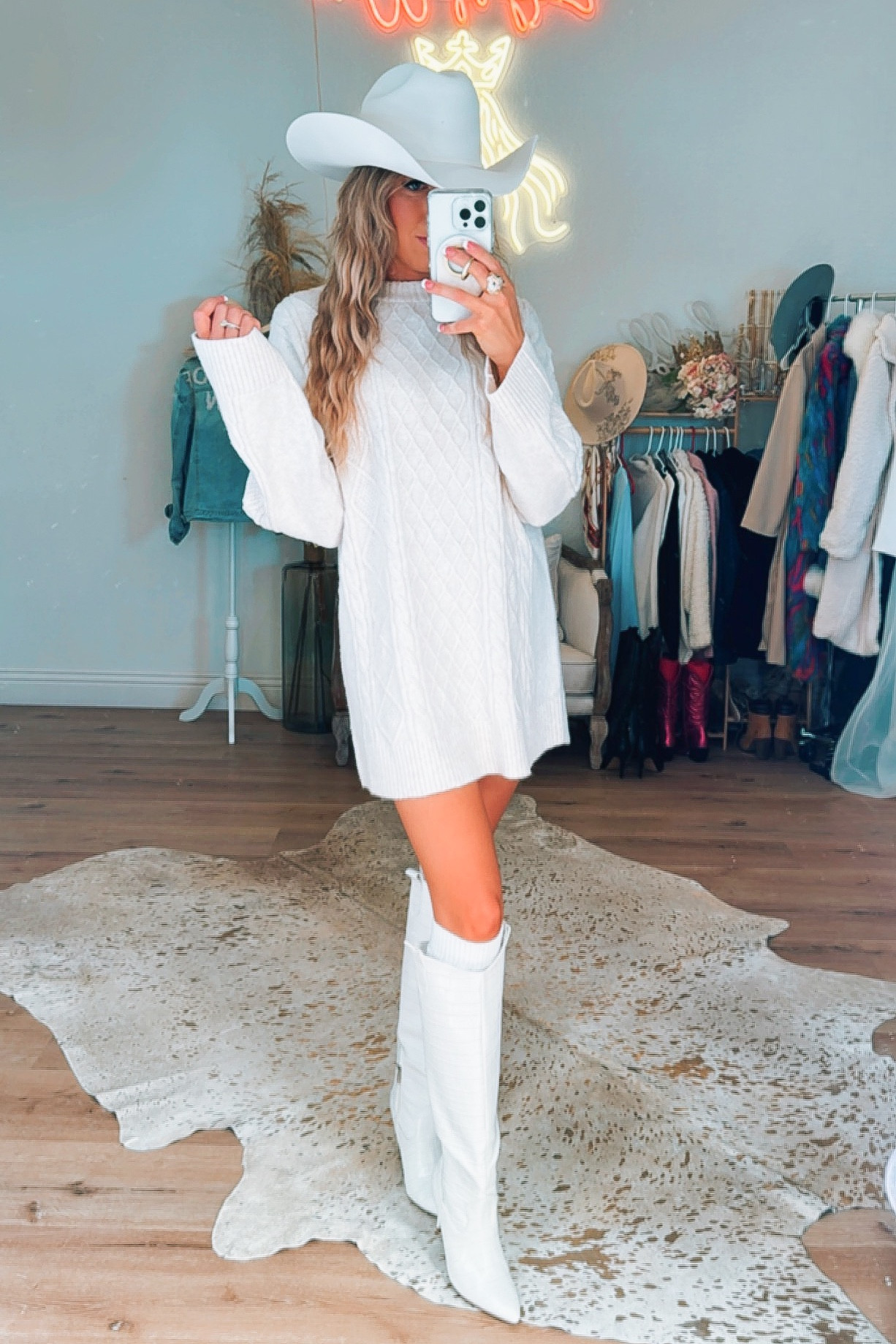 White winter edit!
White cable knit sweater dress, knee high croc skin boots

#LTKstyletip #LTKCyberWeek #LTKSeasonal