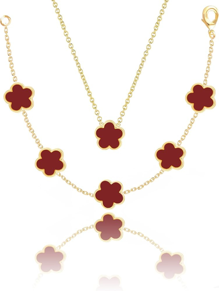 Four Leaf Clover Necklace and Bracelet Set for Women Lucky Flower 14K Gold Jewelry | Amazon (US)