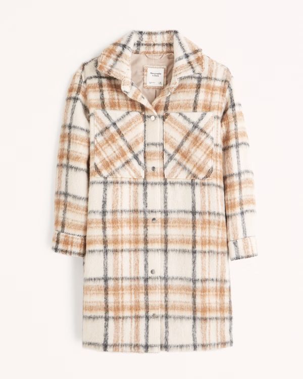 Long-Length Wool-Blend Shirt Jacket | Abercrombie & Fitch (US)