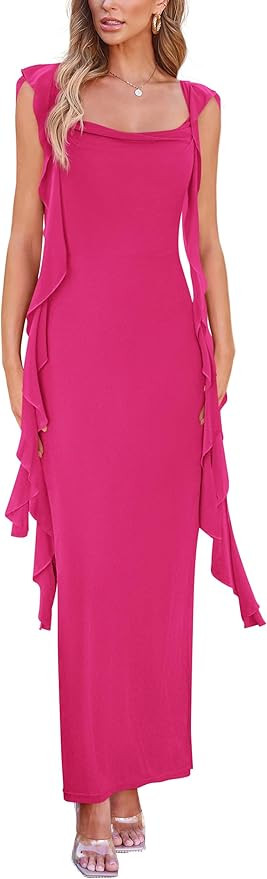 PRETTYGARDEN Women's 2025 Summer Wedding Guest Dress Sleeveless Ruffle Formal Cocktail Party Maxi... | Amazon (US)
