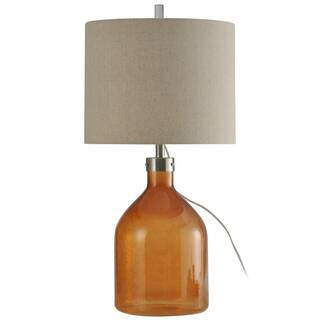 31 in. Amber Table Lamp with Beige Hardback Fabric Shade | The Home Depot