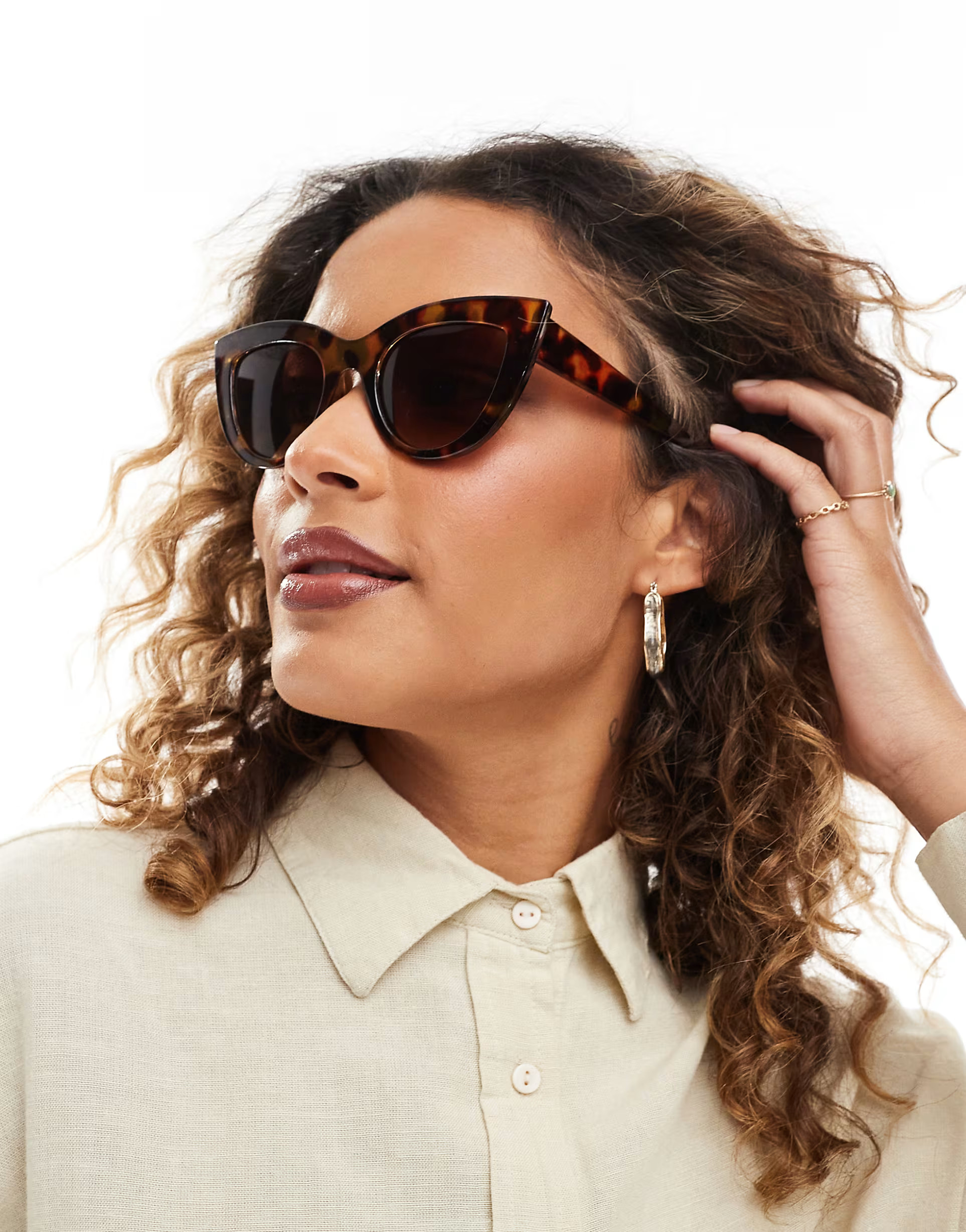 Pieces cat eye sunglasses in brown tortoise shell | ASOS (Global)