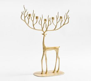 Merry Reindeer Candleholder Centrepiece | Pottery Barn CA