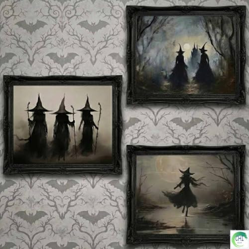 LANCHI95 3 Pcs 8x10in Vintage Rustic Witch Posters Halloween Wall Art Witch in The Forest Painting Prints Goth Dark Moody Wall Decor for Living Room Bedroom 8x10 in (UNFRAMED) | Amazon (US)