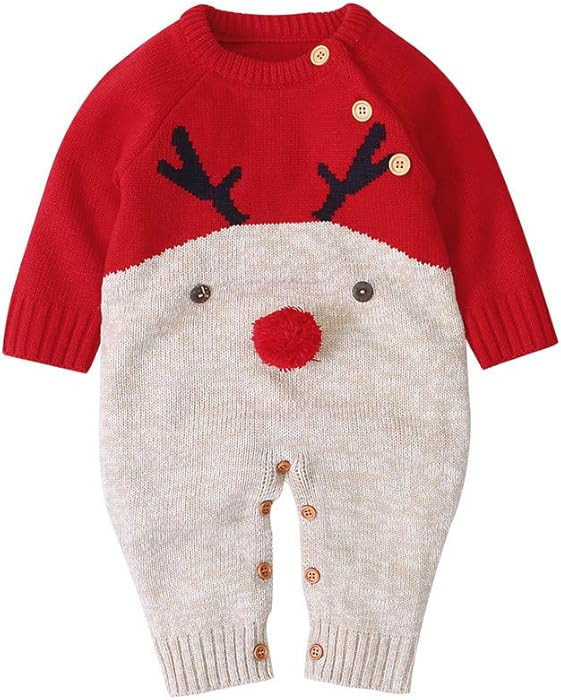 Youweiwu Newborn Baby Girls Boys Christmas Outfit Long Sleeve Knit Deer Romper Jumpsuit Pajamas X... | Amazon (US)