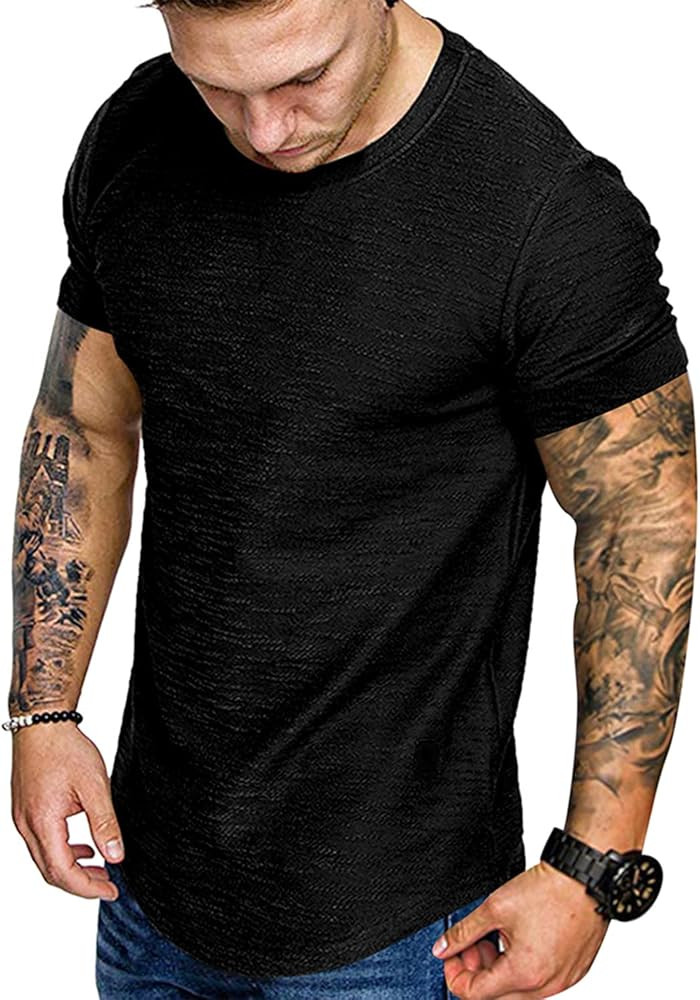 Fashion Mens T Shirt Muscle Gym Workout Athletic Shirt Cotton Tee Shirt Top | Amazon (US)
