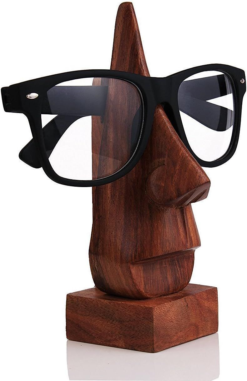 WhopperIndia Wooden Eyeglass Spectacle Holder Handmade Nose Shaped Stand for Office Desk Home Dec... | Amazon (US)