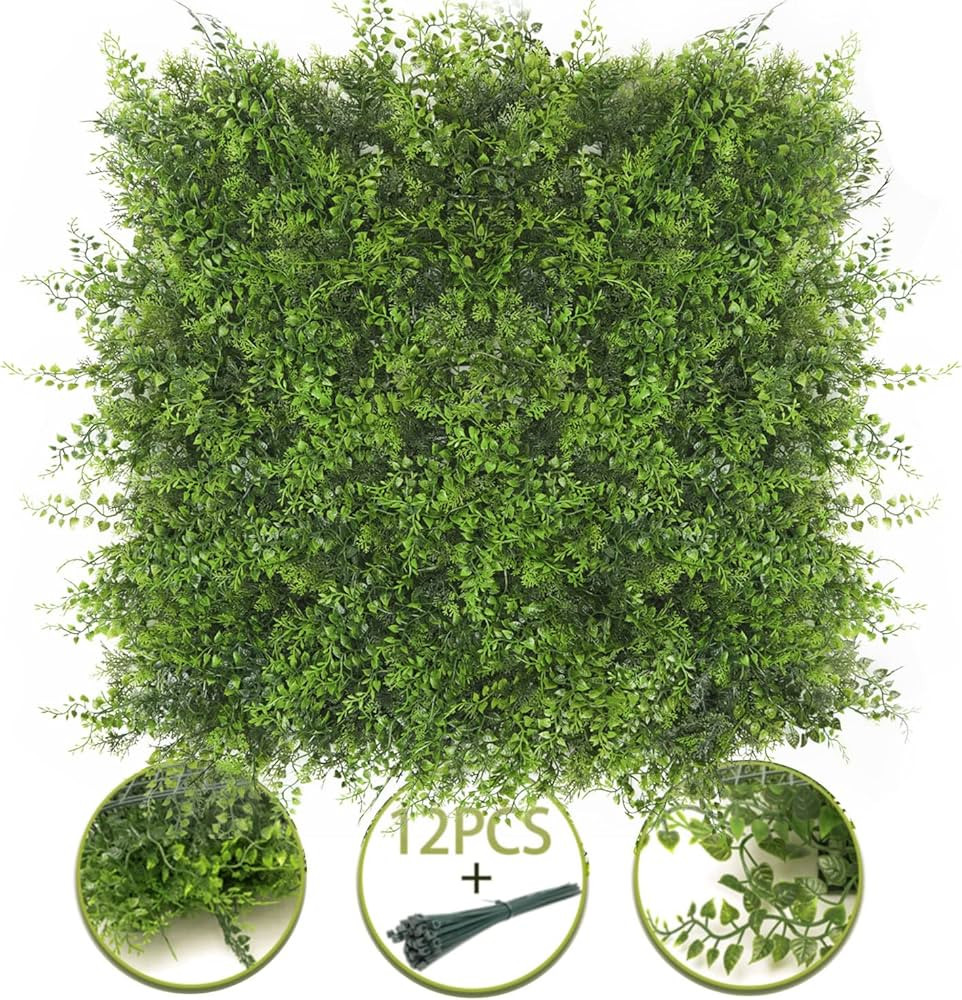 Artificial Hedge Grass Wall 12 PCS 20"X20" Privacy Fence Panels Faux Greenery Backdrop Wall Grass... | Amazon (US)
