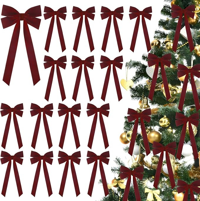 JOICEE 15Pcs Velvet Bows Christmas Tree Decorations, 5 x 12 Inch Wreath Bows Rustic Crafts Gift R... | Amazon (US)