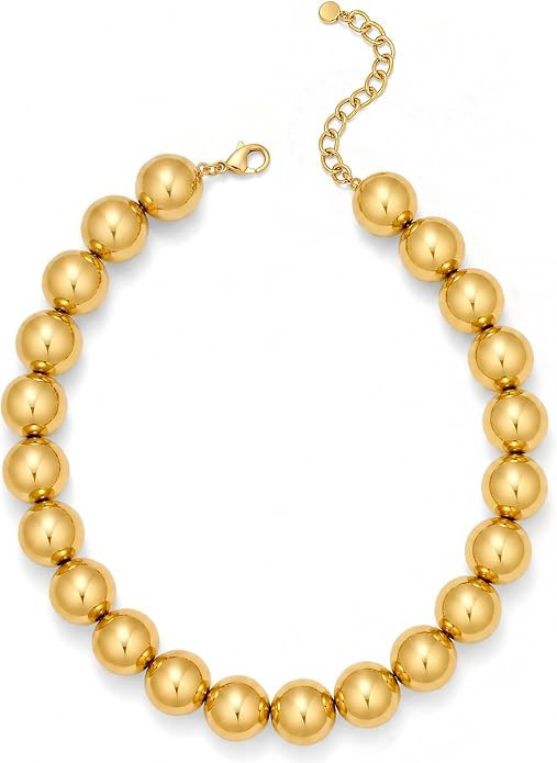 Chunky Beaded Choker Necklace for Women Boho Statement Necklace with Large Pearl Blue Brown Tone ... | Amazon (US)