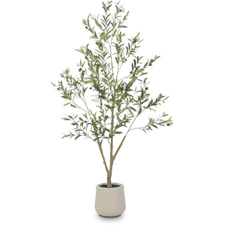 Artificial Olive Tree, 6FT Tall Faux Olive Trees 72in Outdoor Fake Potted Silk Plant with Trunk and Realistic 648 Leaves and 24 Fruits for Modern Office Home Decor Indoor（1pack） | Amazon (US)