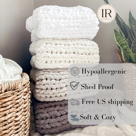 Handmade Chenille Chunky Knit Blanketready-to-giftboho Home - Etsy | Etsy (US)