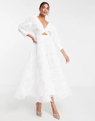 ASOS EDITION midi dress in organza check in white | ASOS (Global)