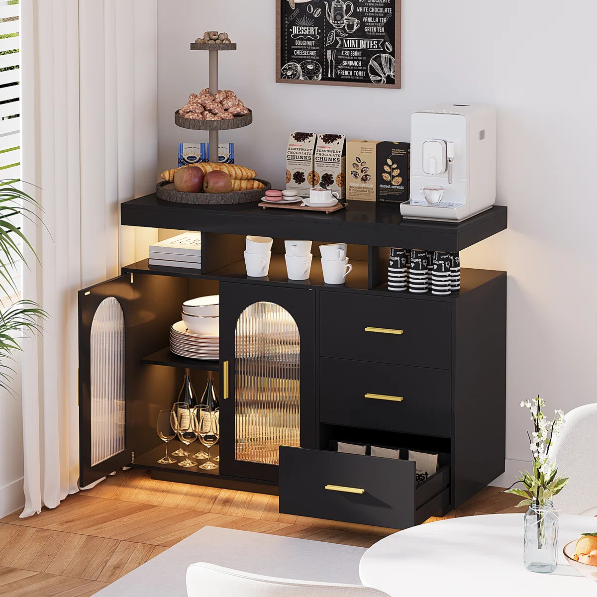 Katracy 39.37'' Sideboard Cabinet with RGB LED Lights, Wireless Charging, USB Ports & Motion Sens... | Wayfair North America