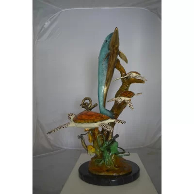 Bronze Dolphin medium with Turtles Fountain Bronze Statue - Size: 24"L x 34"W x 36"H. | Wayfair North America