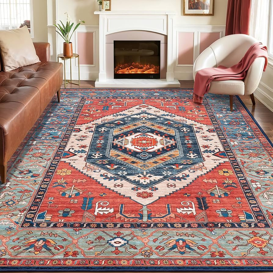 SERISSA Washable Rugs 8x10 Area Rugs, Large Non-Slip Boho Living Room Rust Rug, Ultra Soft Vintag... | Amazon (US)