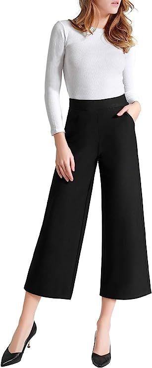 Tsful High Waisted Wide Leg Pants for Women Summer Business Casual Crop Dress Pants Stretch Pull ... | Amazon (US)